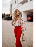 Elegant women\'s trousers with wide legs, red 05018 - Online store - Boutique